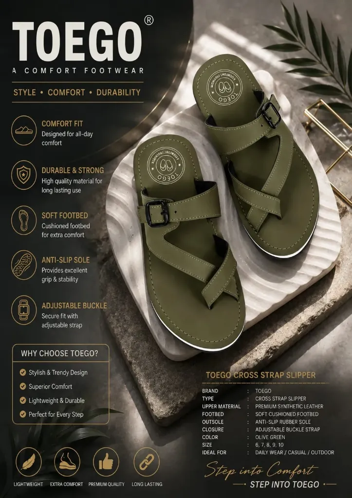 TOEGO Olive Green Cross Strap Sleeper – Premium Comfort for Every Step